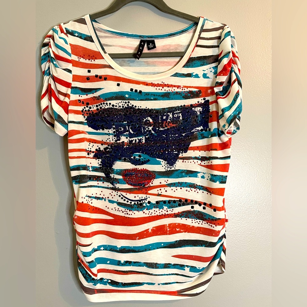AZI Jeans SZ/Medium Beaded Soft Stretch Lightweight Top-Blouse